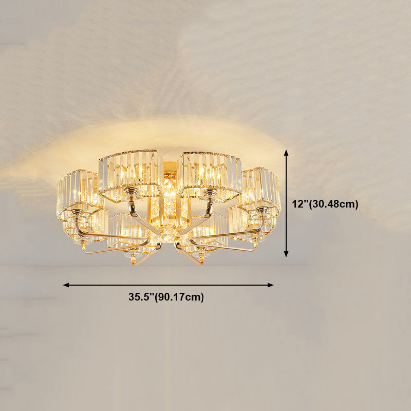Moderne Metall-Halbblüte-Lampen-Golddecke mit Rechteckkristallschatten mehrköpfiger Kopf