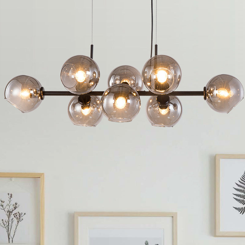 Moderne metalen eiland verlichtingsarmaturen 8-head restaurant Hangende lampen met Globe Glass Shade