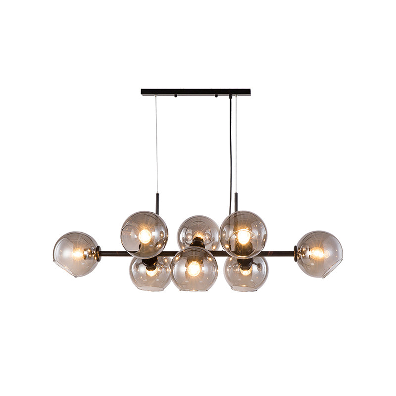 Moderne metalen eiland verlichtingsarmaturen 8-head restaurant Hangende lampen met Globe Glass Shade