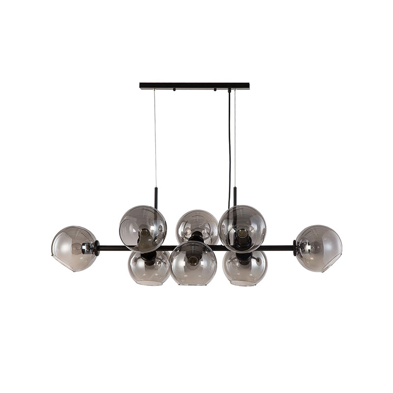 Moderne metalen eiland verlichtingsarmaturen 8-head restaurant Hangende lampen met Globe Glass Shade