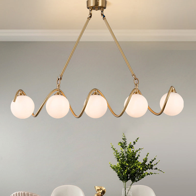 Moderne Kupfer Island Lights Multi-Head-Restaurant Hängende Lampen mit Globe Glass Shade