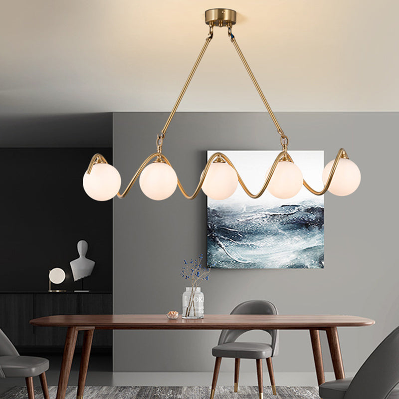 Moderne Kupfer Island Lights Multi-Head-Restaurant Hängende Lampen mit Globe Glass Shade