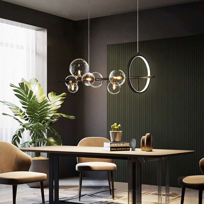Black Island Lights Modern Multi-Head Restaurant Hanging Lampen met Globe Glass Shade