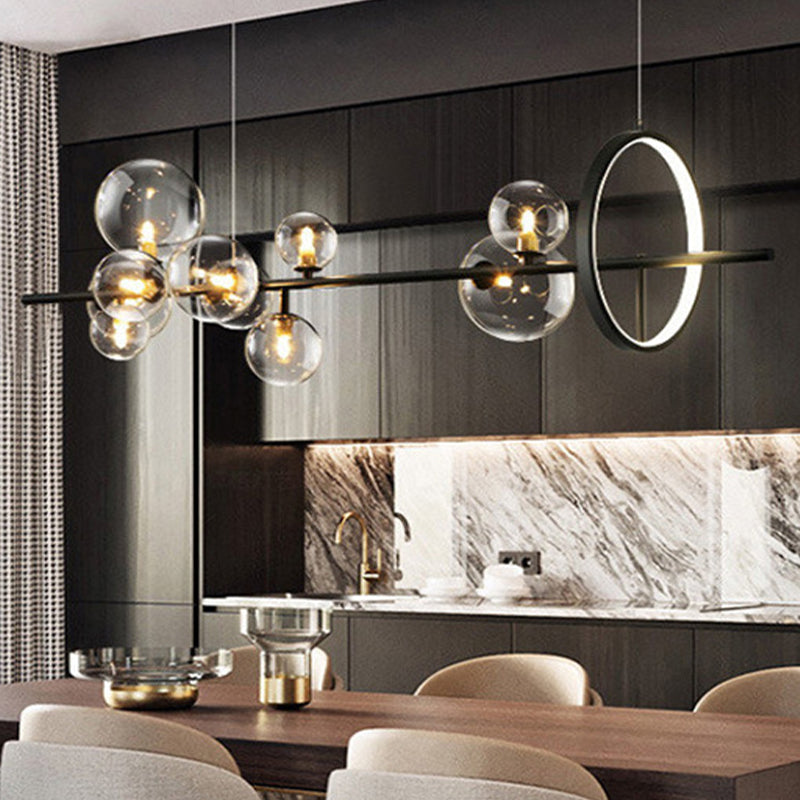 Black Island Lights Modern Multi-Head Restaurant Hanging Lampen met Globe Glass Shade
