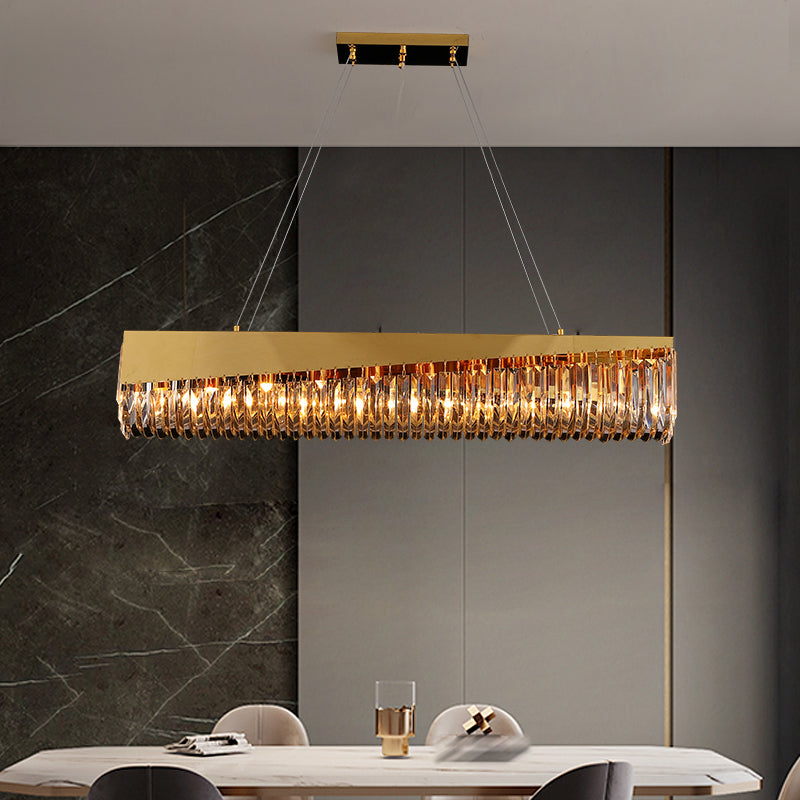Gold Metal Island Lighting Armaturen moderne Restaurantsuspensionslampe mit Kristallschatten