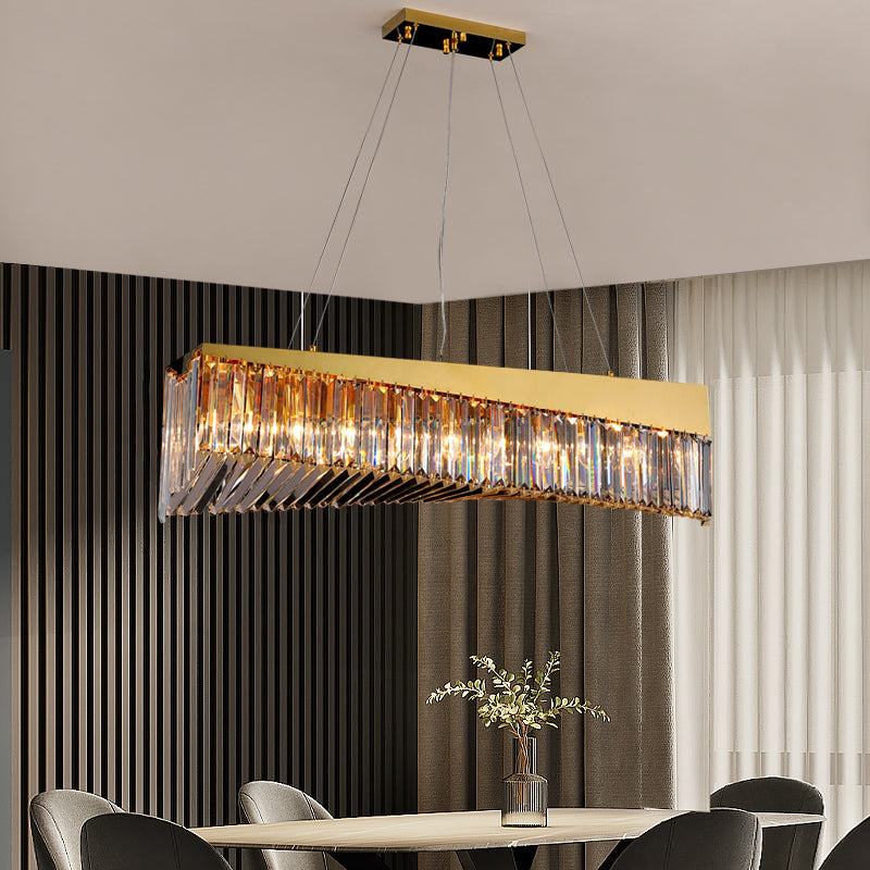 Gold Metal Island Lighting Armaturen moderne Restaurantsuspensionslampe mit Kristallschatten