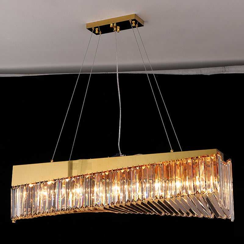 Gold Metal Island Lighting Armaturen moderne Restaurantsuspensionslampe mit Kristallschatten