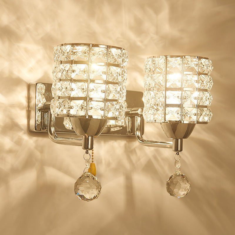 Modern Metal Wall Light Geometric Wall Sconce with Crystal for Bedroom