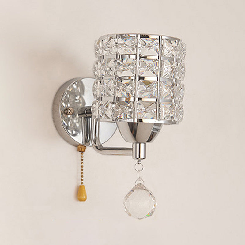 Modern Metal Wall Light Geometric Wall Sconce with Crystal for Bedroom
