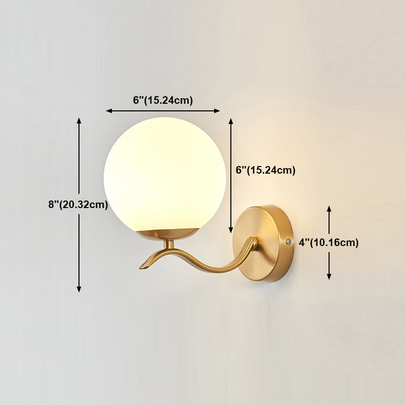 Lámpara de lámpara de pared global dorada simplicidad de vidrio blanco de 1 linda lámpara de vidrio