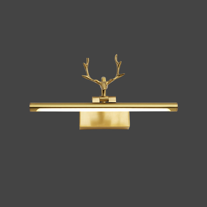 American Style Brass Vanity Light Straight LED Mirror Light with Antlers for Bathroom