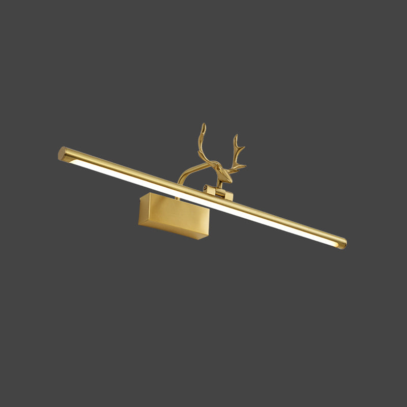 American Style Brass Vanity Light Straight LED Mirror Light with Antlers for Bathroom