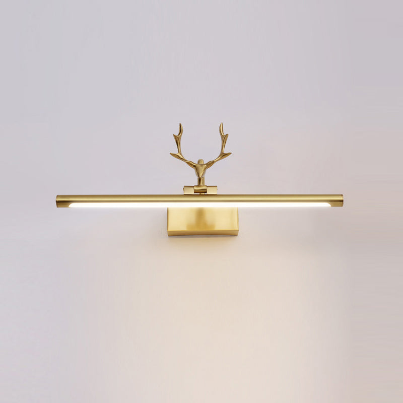 American Style Brass Vanity Light Straight LED Mirror Light with Antlers for Bathroom