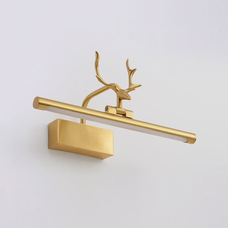 American Style Brass Vanity Light Straight LED Mirror Light with Antlers for Bathroom