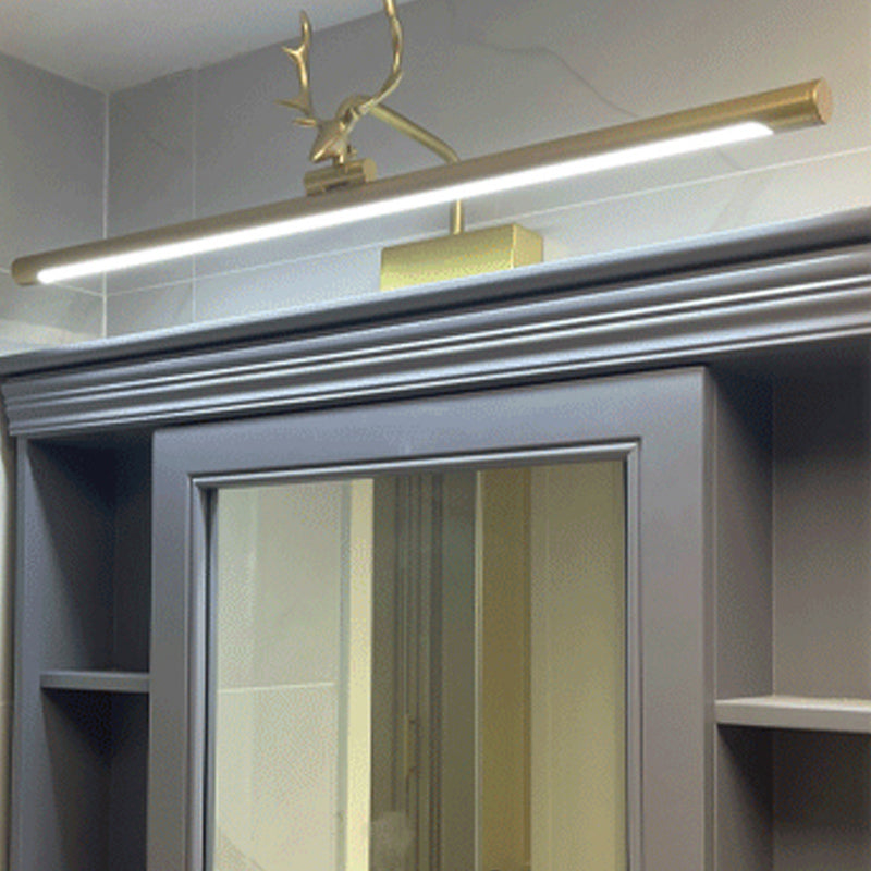 American Style Brass Vanity Light Straight LED Mirror Light with Antlers for Bathroom