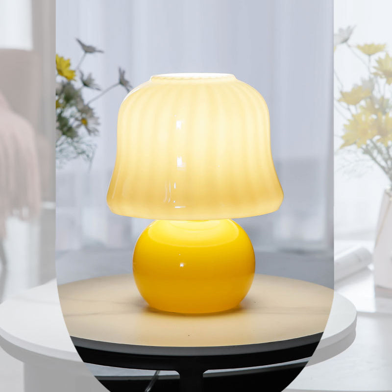 Mushroom Glass Nightstand Lamp Macaron Style 1 Head Bedroom Table Light