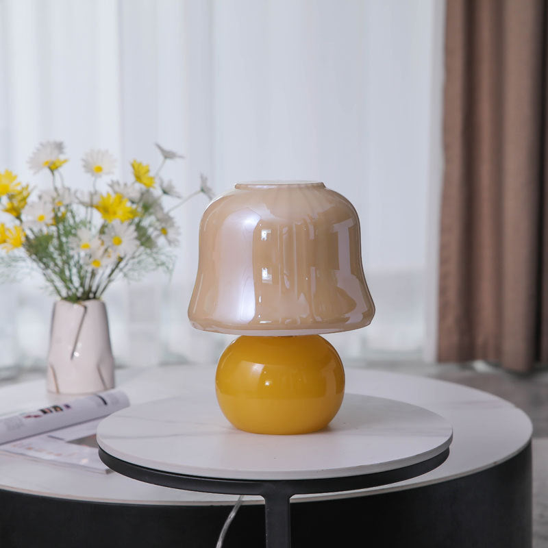 Mushroom Glass Nightstand Lamp Macaron Style 1 Head Bedroom Table Light