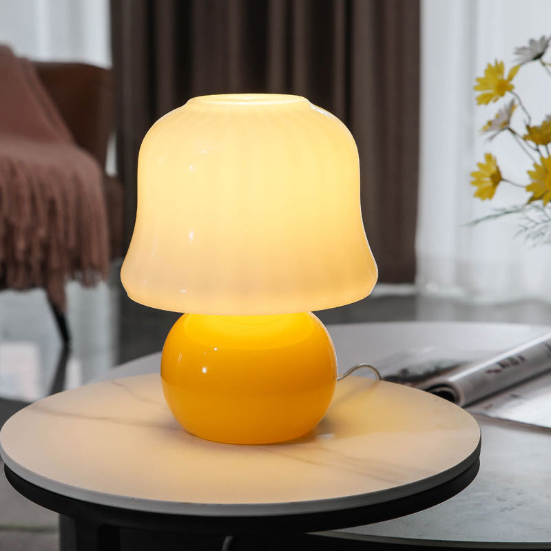 Mushroom Glass Nightstand Lamp Macaron Style 1 Head Bedroom Table Light