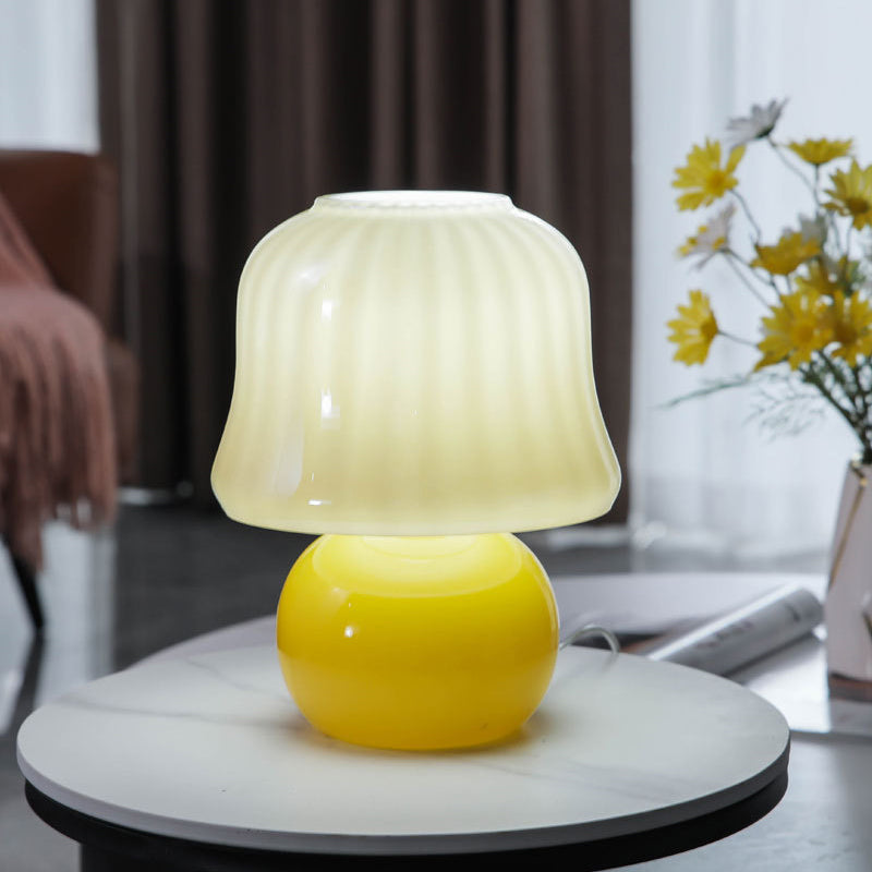 Mushroom Glass Nightstand Lamp Macaron Style 1 Head Bedroom Table Light