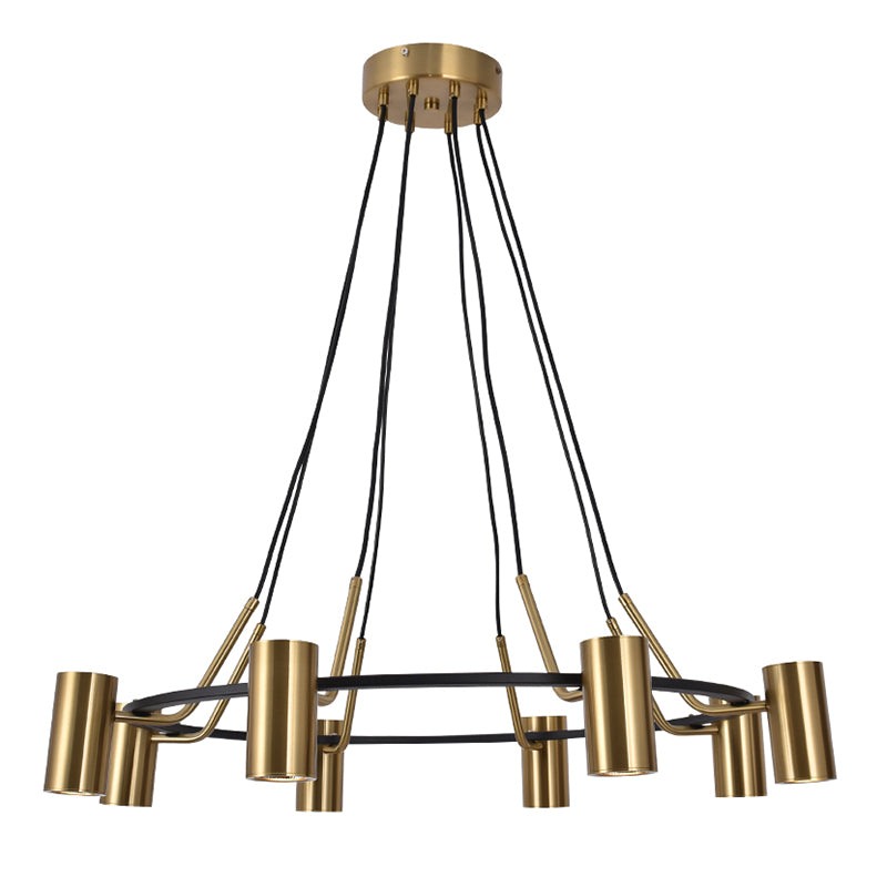 Goldhanglampe Postmoderne Zylinderform Metall Kronleuchter Anhänger Licht