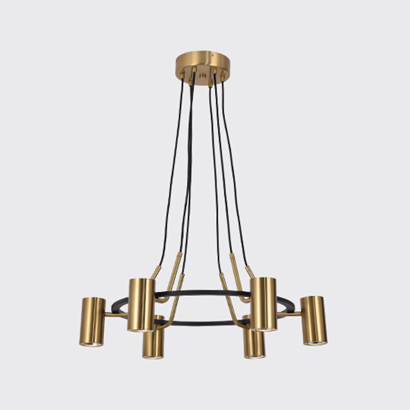 Goldhanglampe Postmoderne Zylinderform Metall Kronleuchter Anhänger Licht