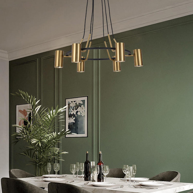 Goldhanglampe Postmoderne Zylinderform Metall Kronleuchter Anhänger Licht