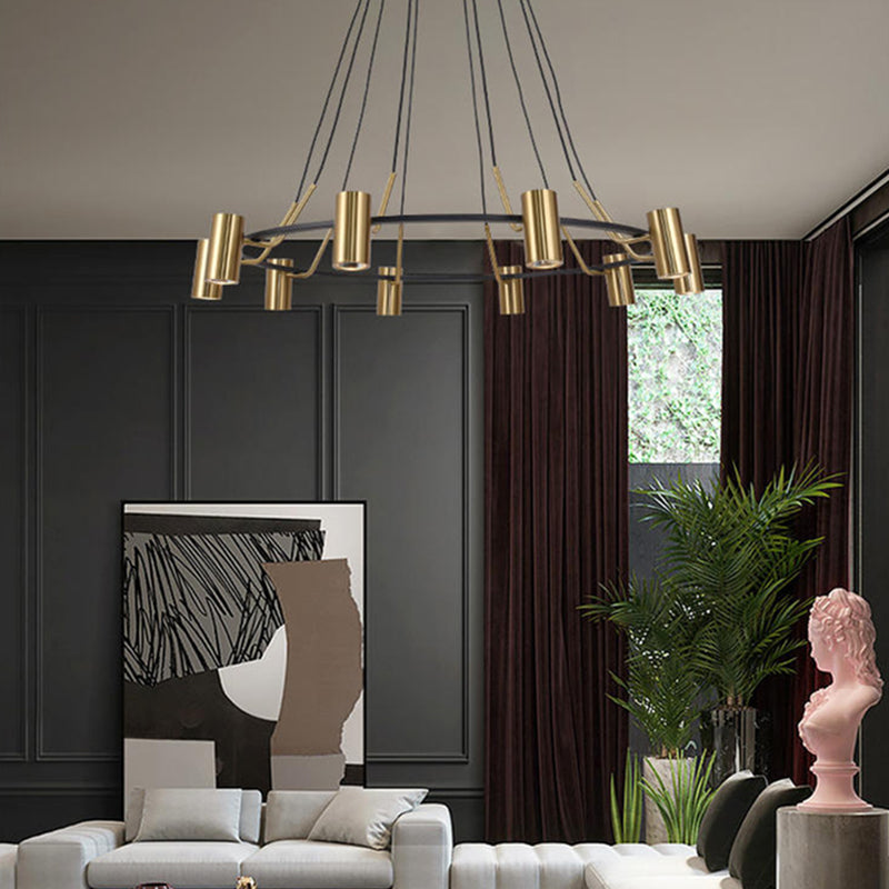 Goldhanglampe Postmoderne Zylinderform Metall Kronleuchter Anhänger Licht