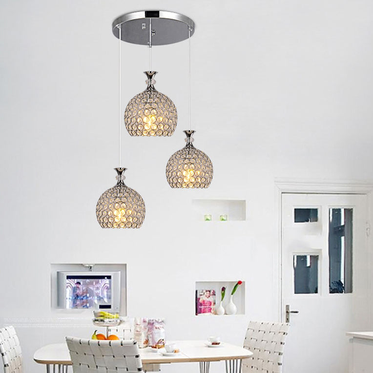 3-Light Dining Room Hanging Light Minimalist Pendant Lighting with Dome Crystal Shade