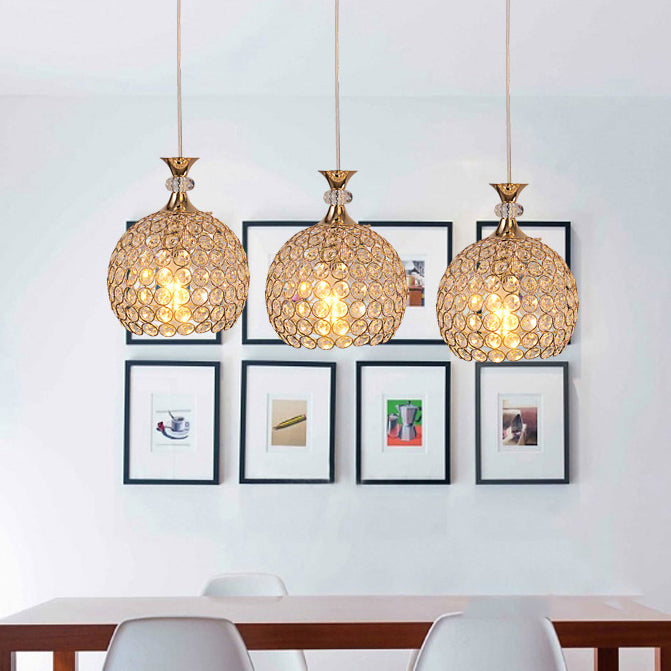 3-Light Dining Room Hanging Light Minimalist Pendant Lighting with Dome Crystal Shade