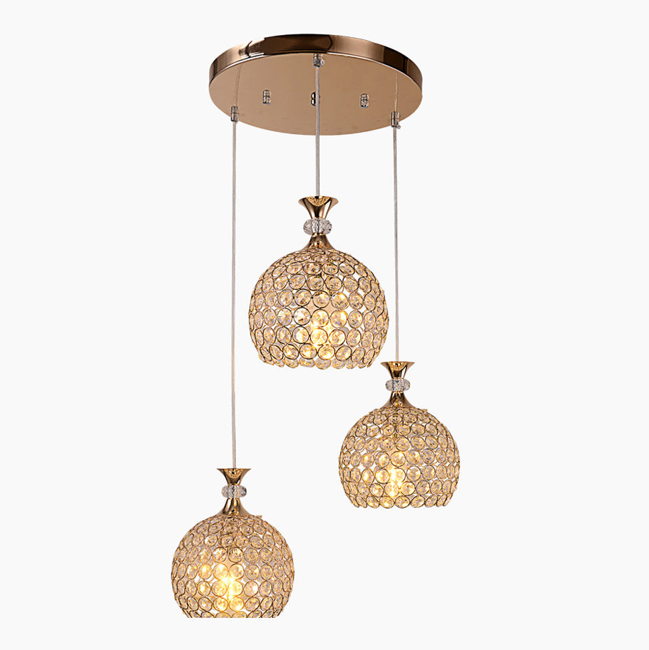 3-Light Dining Room Hanging Light Minimalist Pendant Lighting with Dome Crystal Shade