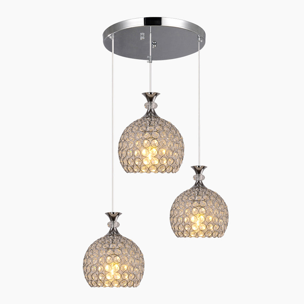3-Light Dining Room Hanging Light Minimalist Pendant Lighting with Dome Crystal Shade