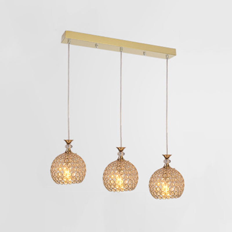 3-Light Dining Room Hanging Light Minimalist Pendant Lighting with Dome Crystal Shade