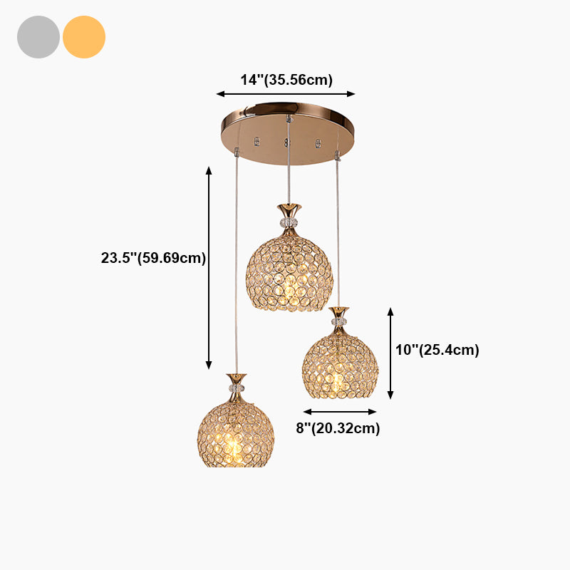 3-Light Dining Room Hanging Light Minimalist Pendant Lighting with Dome Crystal Shade