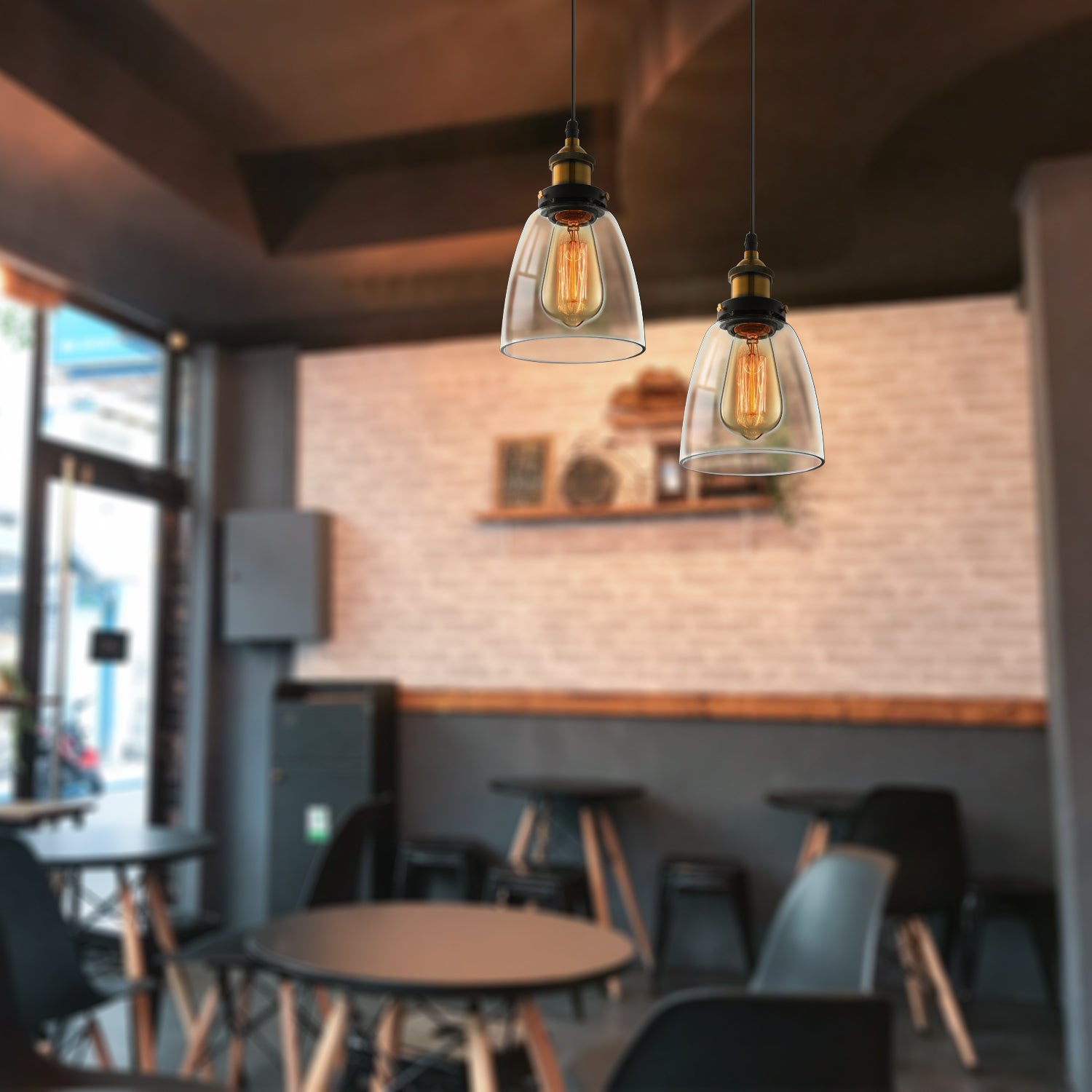 5,5 "/7" Light industriale a sospensione a cono largo 1 lampada appesa a grigio chiaro/marrone/trasparente in bronzo