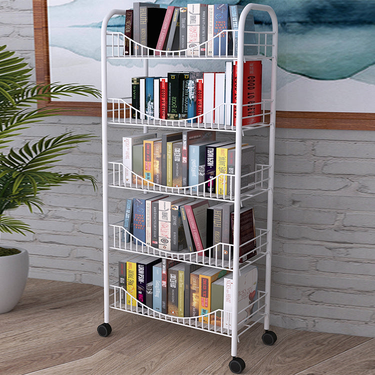 Steel Industrial Etagere Bookshelf Open Vertical Bookshelf with Caster Wheels