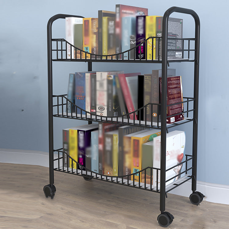 Steel Industrial Etagere Bookshelf Open Vertical Bookshelf with Caster Wheels