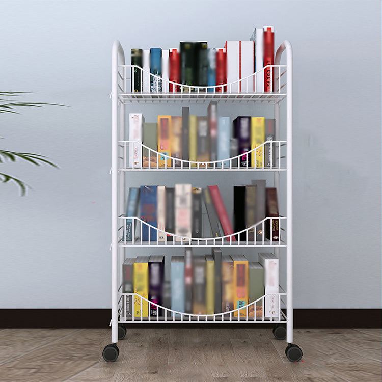 Steel Industrial Etagere Bookshelf Open Vertical Bookshelf with Caster Wheels