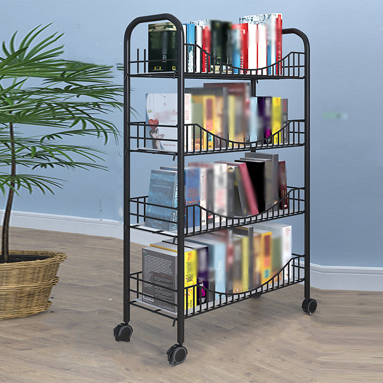 Steel Industrial Etagere Bookshelf Open Vertical Bookshelf with Caster Wheels