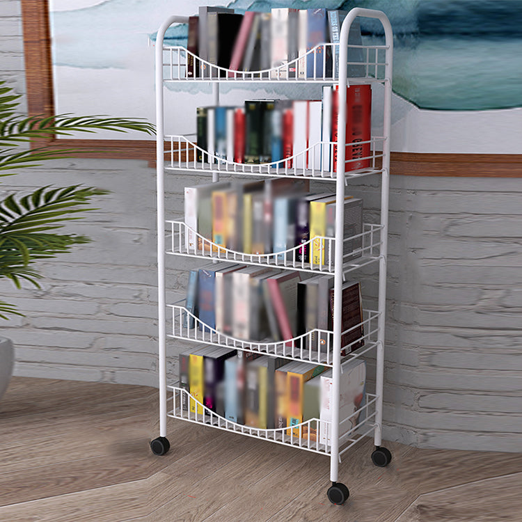 Steel Industrial Etagere Bookshelf Open Vertical Bookshelf with Caster Wheels