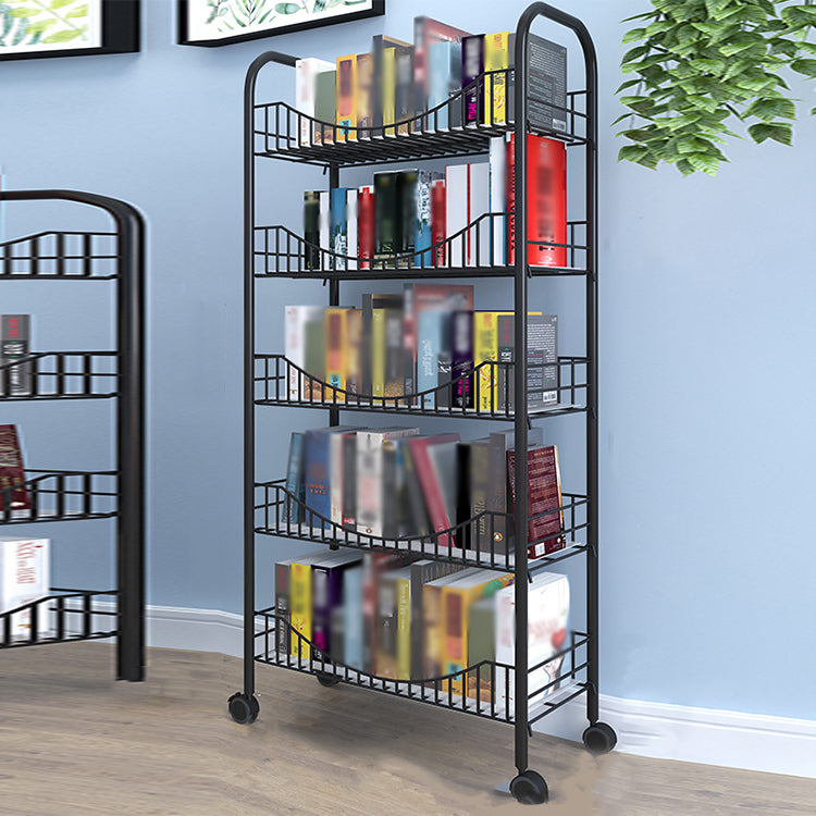 Steel Industrial Etagere Bookshelf Open Vertical Bookshelf with Caster Wheels