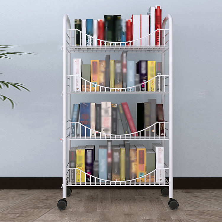 Steel Industrial Etagere Bookshelf Open Vertical Bookshelf with Caster Wheels