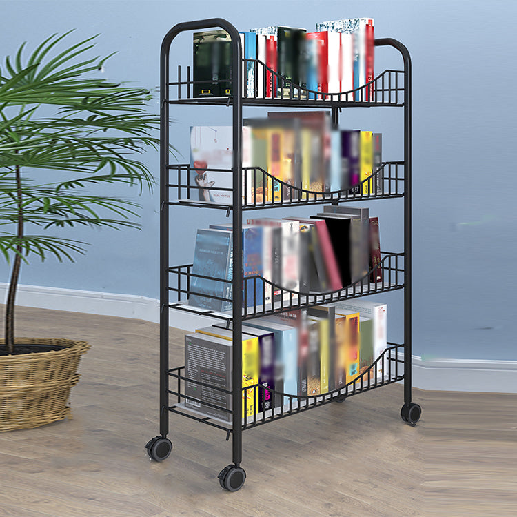 Steel Industrial Etagere Bookshelf Open Vertical Bookshelf with Caster Wheels