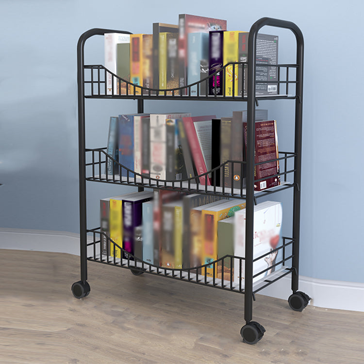 Steel Industrial Etagere Bookshelf Open Vertical Bookshelf with Caster Wheels