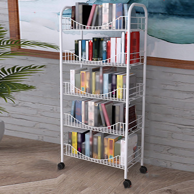 Steel Industrial Etagere Bookshelf Open Vertical Bookshelf with Caster Wheels