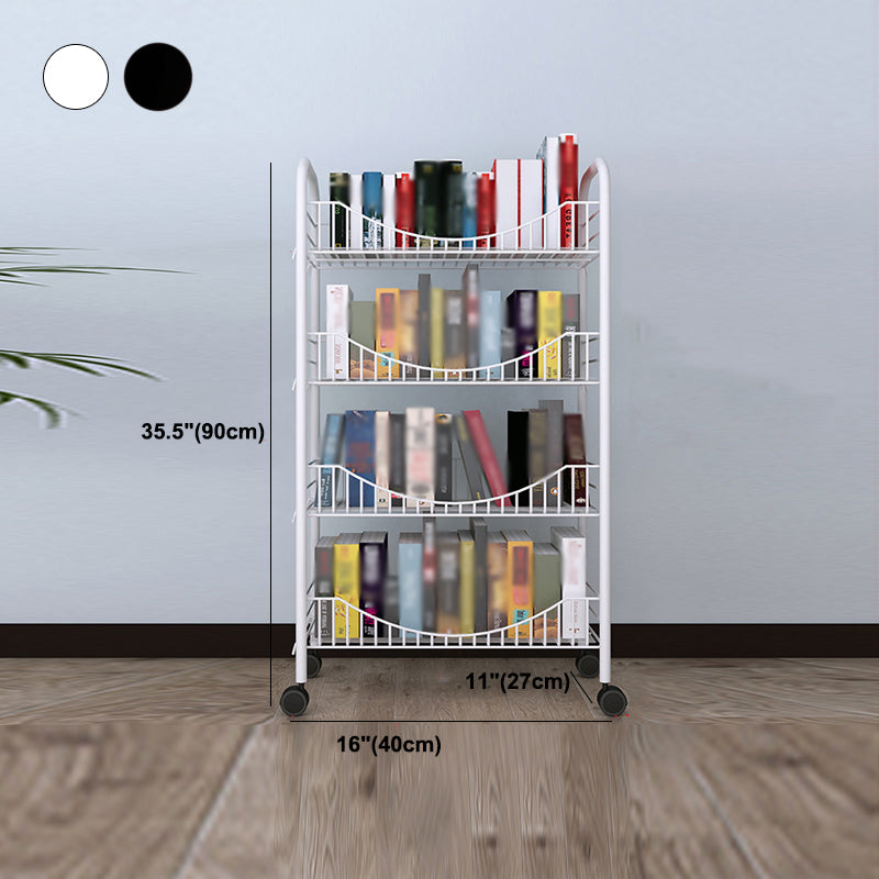 Steel Industrial Etagere Bookshelf Open Vertical Bookshelf with Caster Wheels