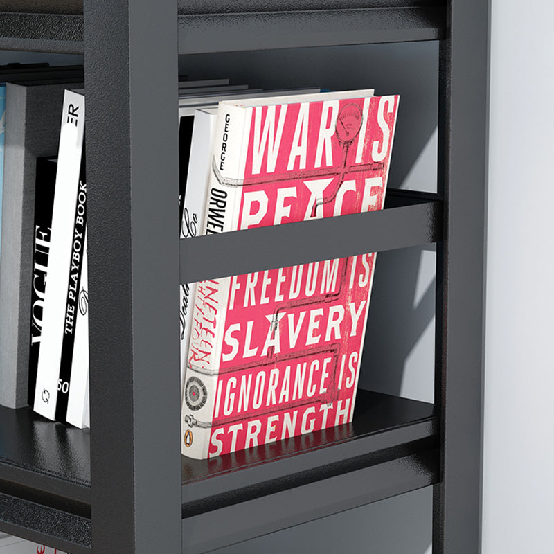 Metal Open Etagere Bookshelf Black Industrial Vertical Bookshelf for Home