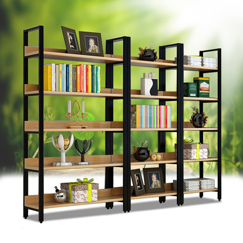 Vertical Industrial Etagere Bookshelf Steel Frame Solid Wood Shelf Bookshelf