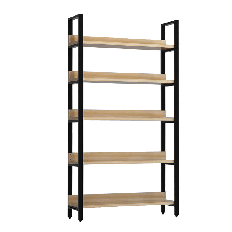 Vertical Industrial Etagere Bookshelf Steel Frame Solid Wood Shelf Bookshelf