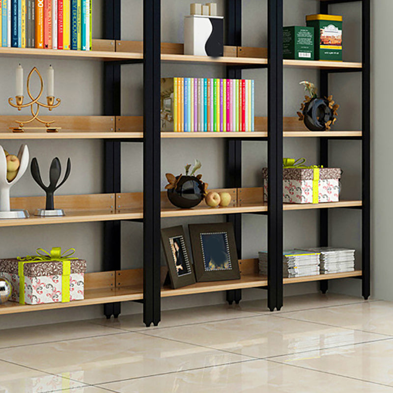 Vertical Industrial Etagere Bookshelf Steel Frame Solid Wood Shelf Bookshelf