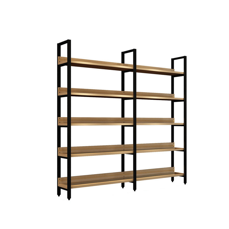 Vertical Industrial Etagere Bookshelf Steel Frame Solid Wood Shelf Bookshelf